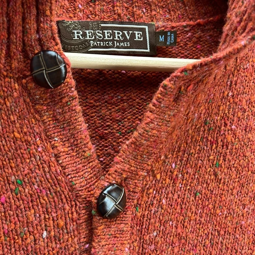 Patrick James Reserve Wool Sweater Suede Elbow Patches Knit Mens Medium Grandpa